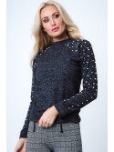 Turtleneck cu perle, gri inchis 1577 - Magazin online - Boutique